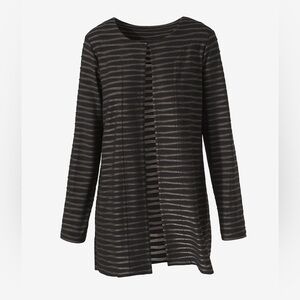 Chicos Easywear Jacket Blazer 2 Black Stripe 2 Tone Jacquard Size Large Open